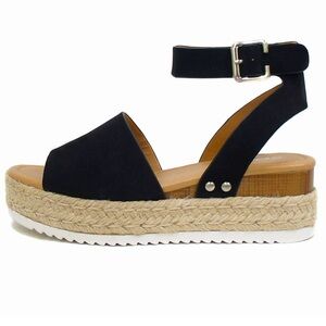 Soda Open Toe Buckle Ankle Strap Espadrille
Synthetic Sandals Black Nubuck 8.5